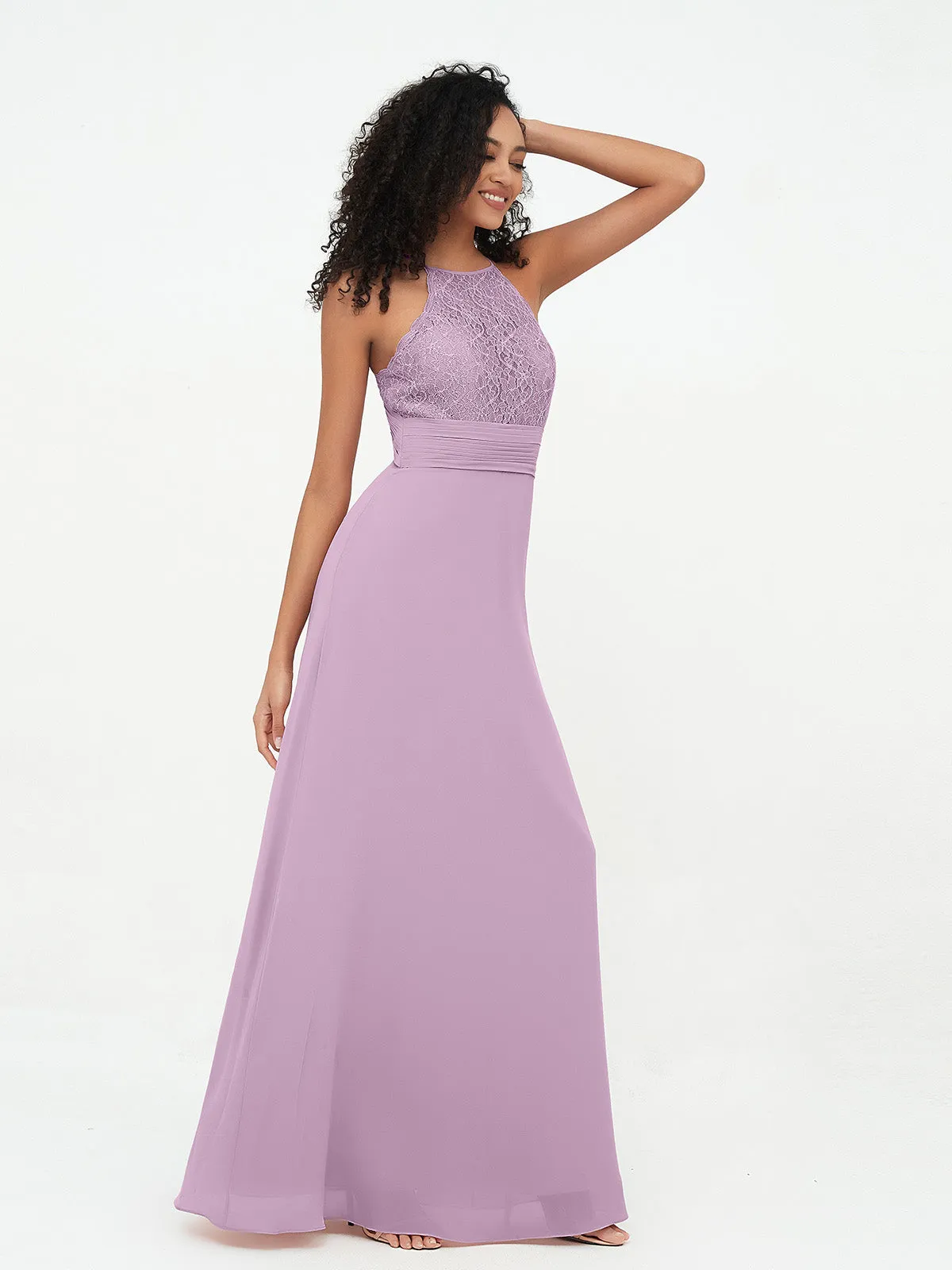 Halter Lace Top and Chiffon Open Back Dresses Wisteria Plus Size