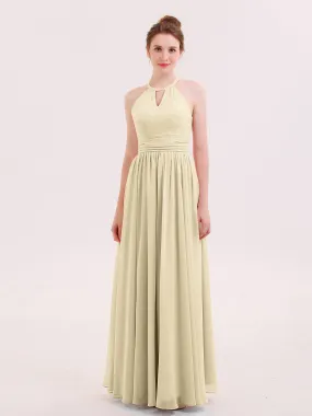 Halter Long Chiffon Dress of Bridesmaids Champagne
