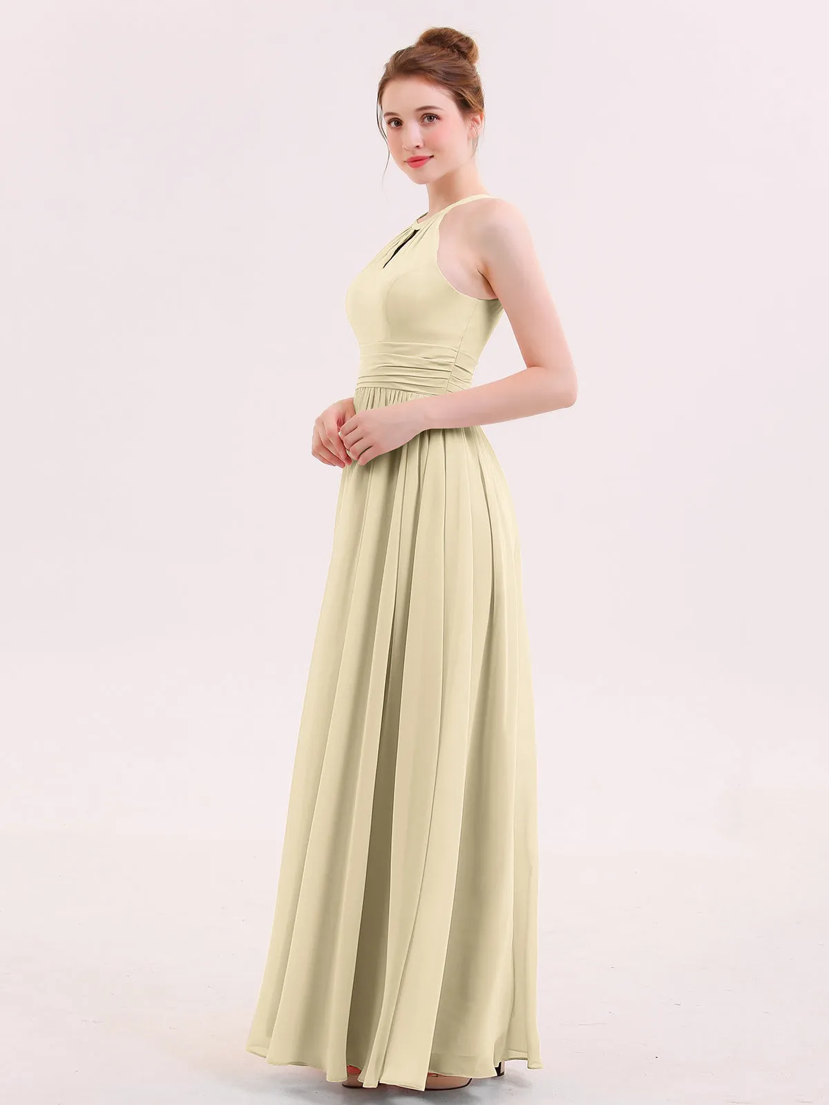 Halter Long Chiffon Dress of Bridesmaids Champagne