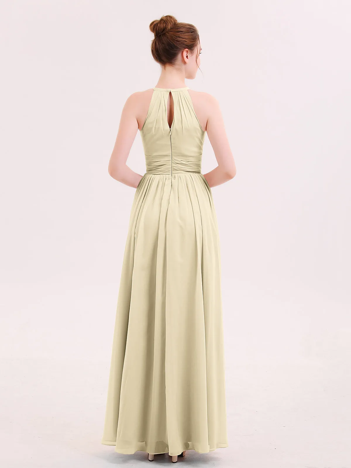 Halter Long Chiffon Dress of Bridesmaids Champagne
