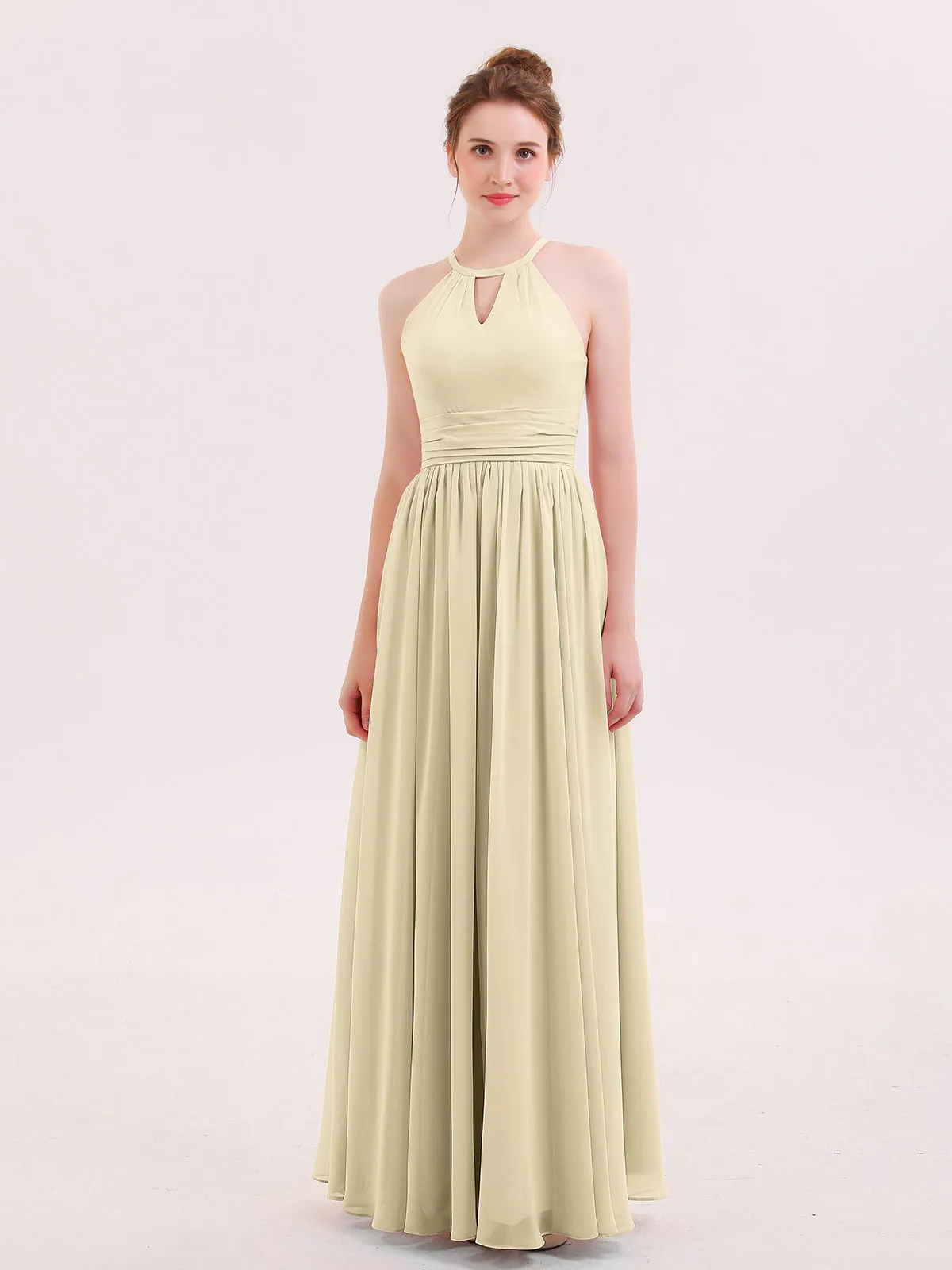 Halter Long Chiffon Dress of Bridesmaids Champagne