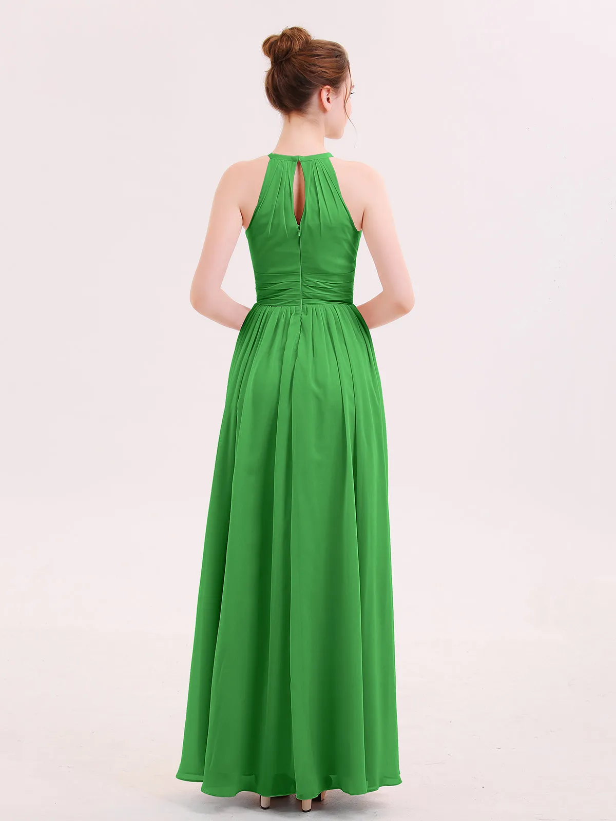Halter Long Chiffon Dress of Bridesmaids Green