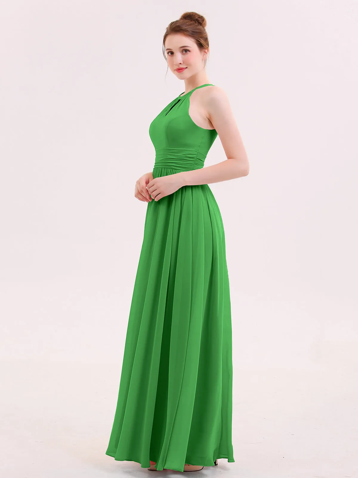 Halter Long Chiffon Dress of Bridesmaids Green