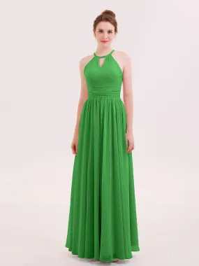 Halter Long Chiffon Dress of Bridesmaids Green