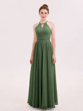 Halter Long Chiffon Dress of Bridesmaids Olive Green Plus Size