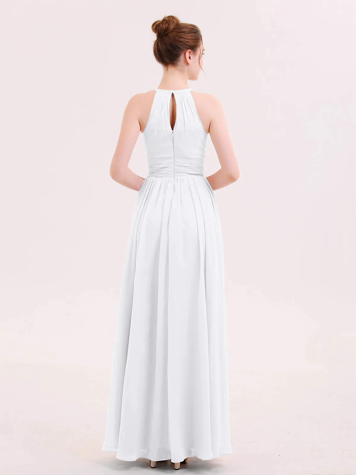 Halter Long Chiffon Dress of Bridesmaids White