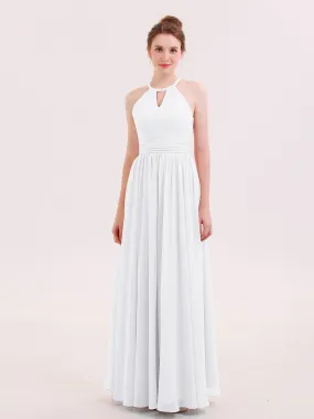 Halter Long Chiffon Dress of Bridesmaids White