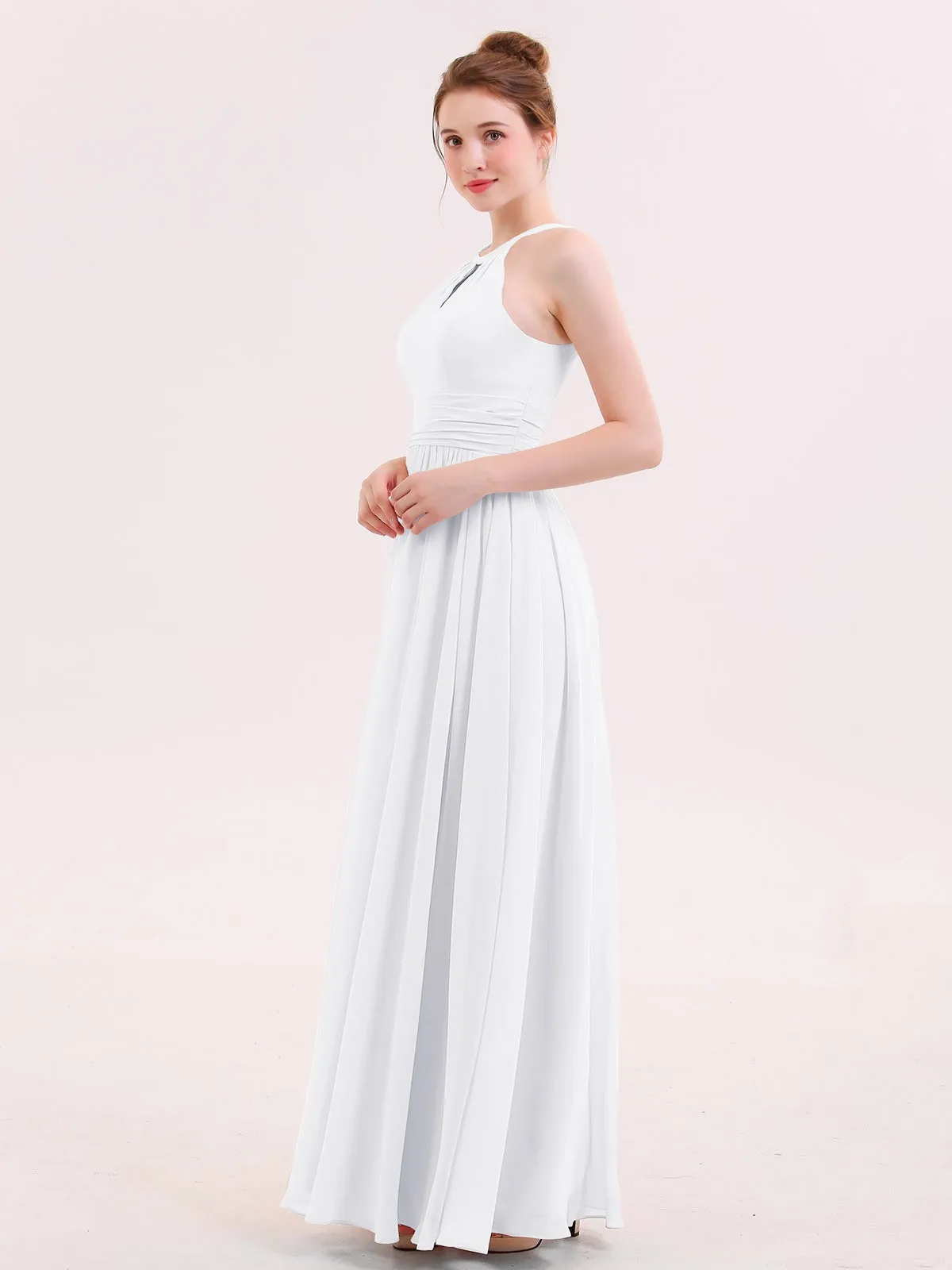 Halter Long Chiffon Dress of Bridesmaids White