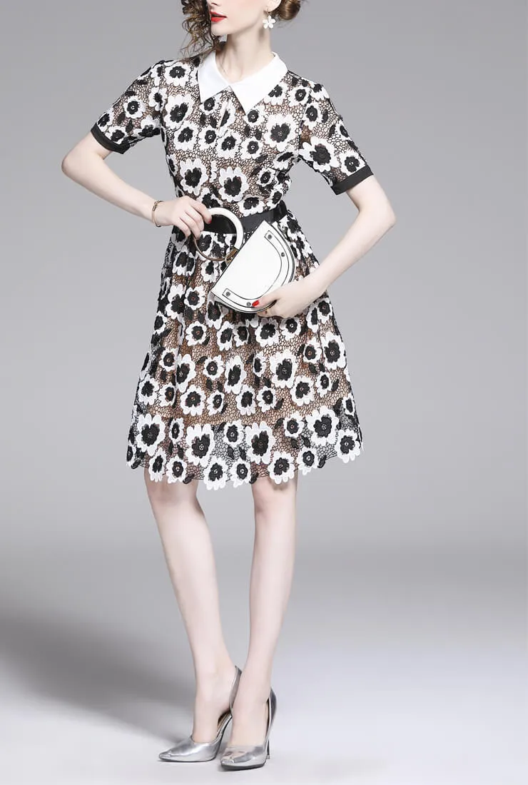 Hepburn Black And White Lapels Shirt Dress