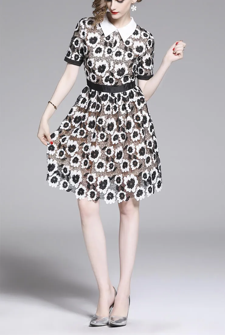 Hepburn Black And White Lapels Shirt Dress