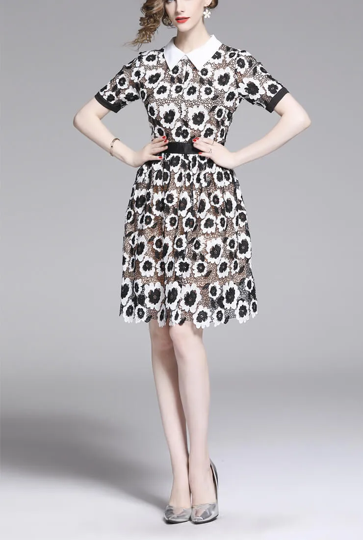Hepburn Black And White Lapels Shirt Dress