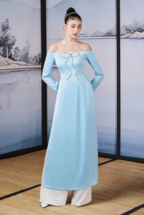 Hi Van A-line Off-Shoulder Silk Satin Ankle Length Set