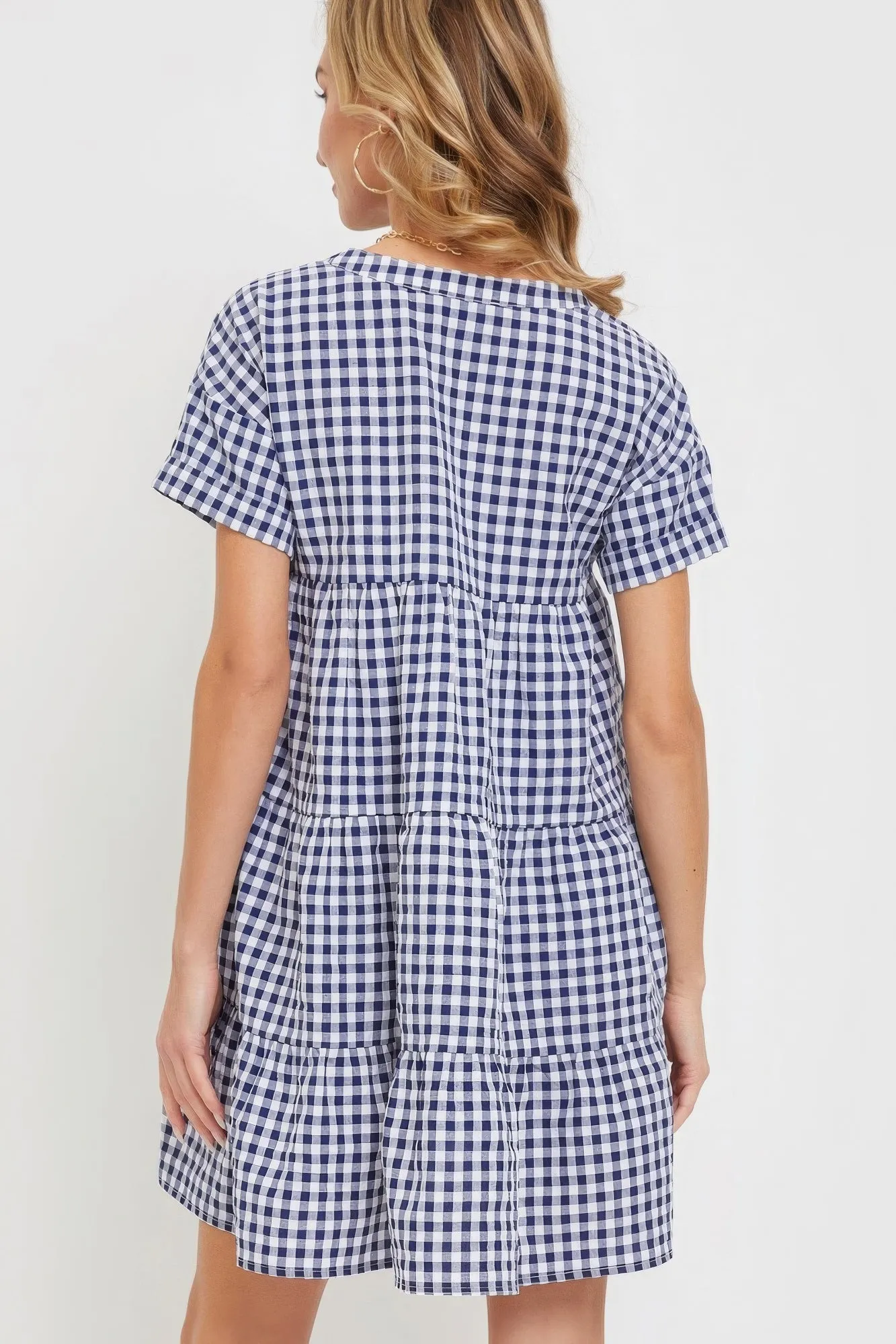 Hot Girl Cotton Blend Bodydoll Gingham Mini Dress In Navy