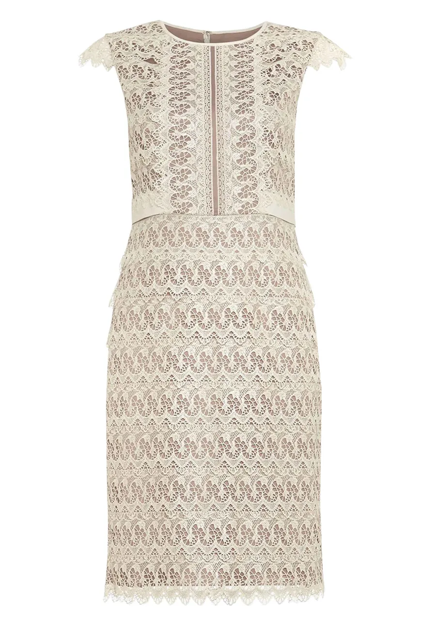 Ivory Ally Layered Lace Cap Sleeves Dress