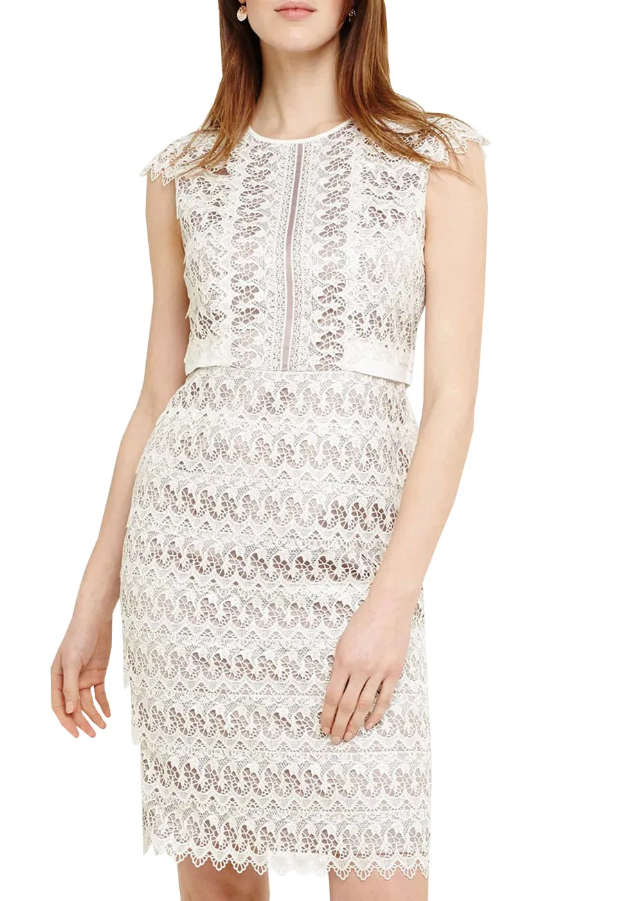 Ivory Ally Layered Lace Cap Sleeves Dress