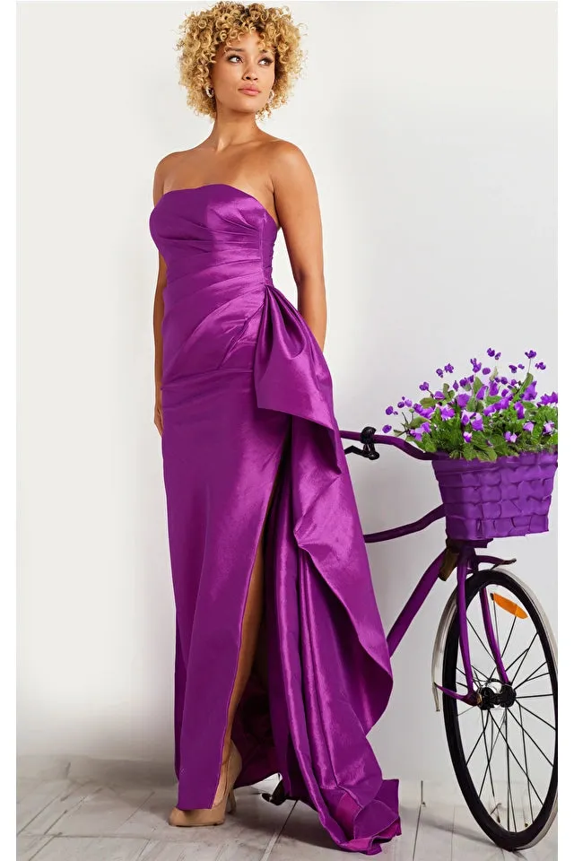 Jovani 36854 Long Prom Dress Fitted Strapless Pleated Bodice Side Ruffle High Slit Formal Pageant Gown