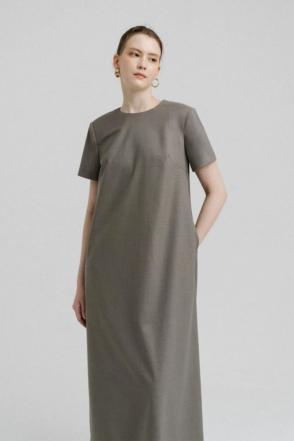 Joy Straight Short Sleeved Polycotton Midi Dress