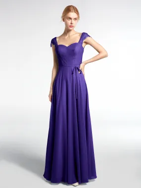 Lace Bodice Chiffon Skirt Dress with Cap Sleeves-Regency