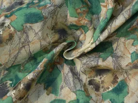 Leaf Green & Cream Floral  Pure Mul Mul Cotton Fabric