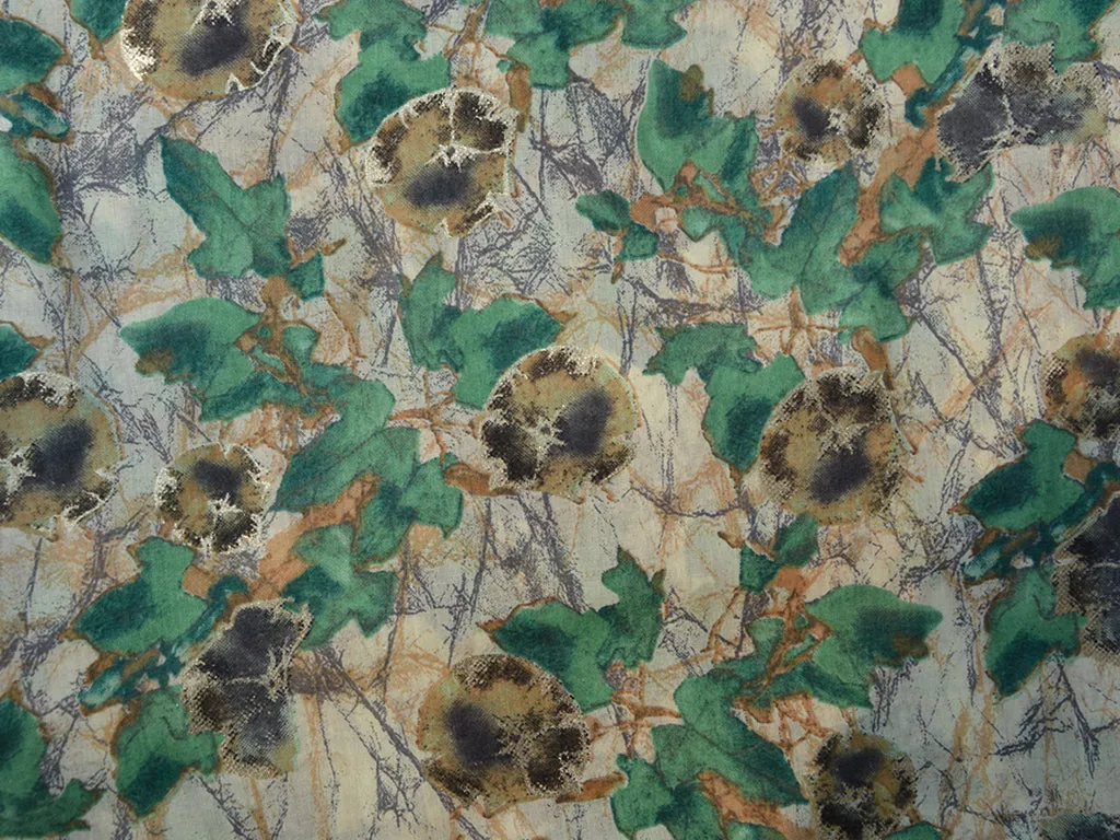 Leaf Green & Cream Floral  Pure Mul Mul Cotton Fabric