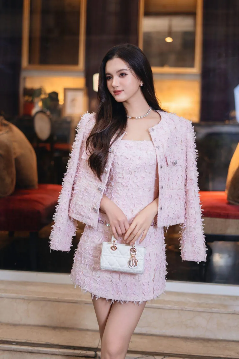 Lia A-line Square Neck Tweed Mini Dress
