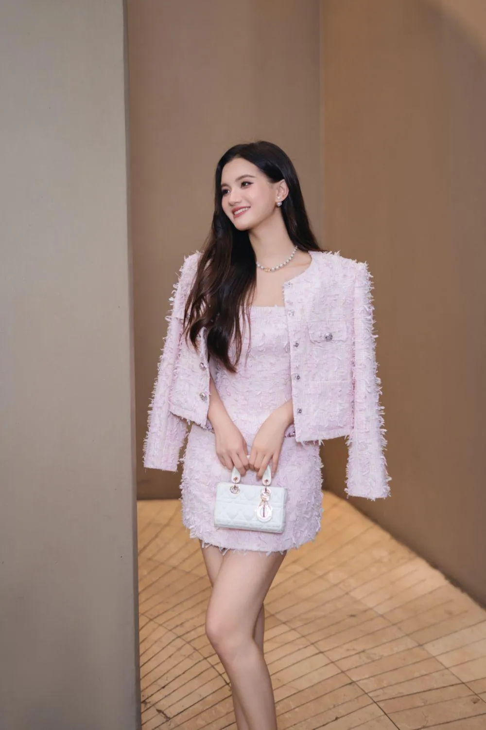 Lia A-line Square Neck Tweed Mini Dress