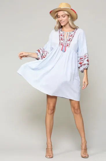 Lightweight Striped and Embroidered Dress
