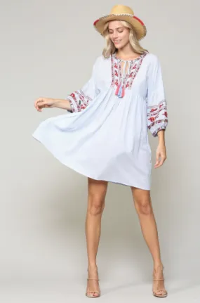 Lightweight Striped and Embroidered Dress