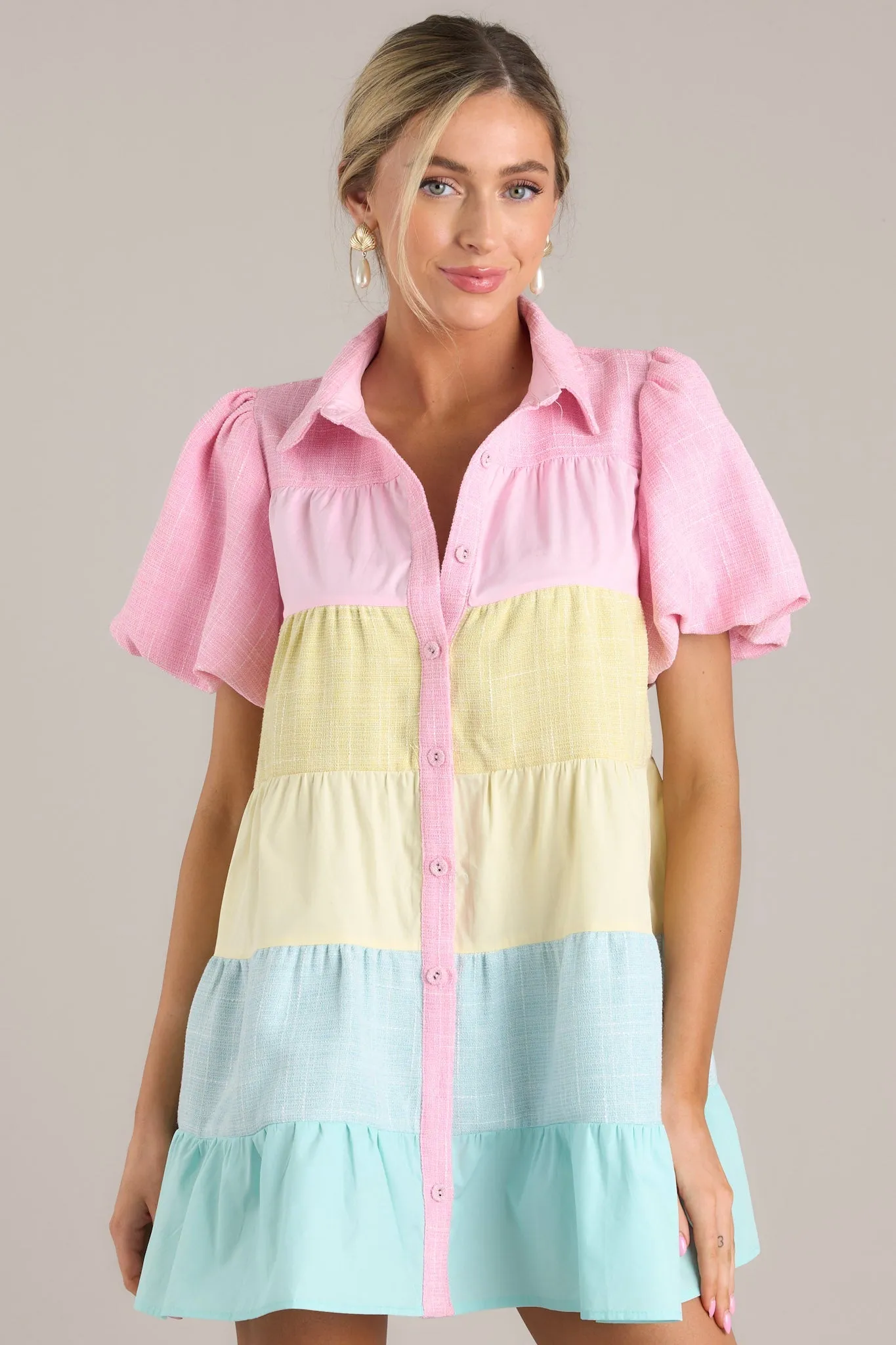 Living In Abundance Pastel Button Front Mini Dress