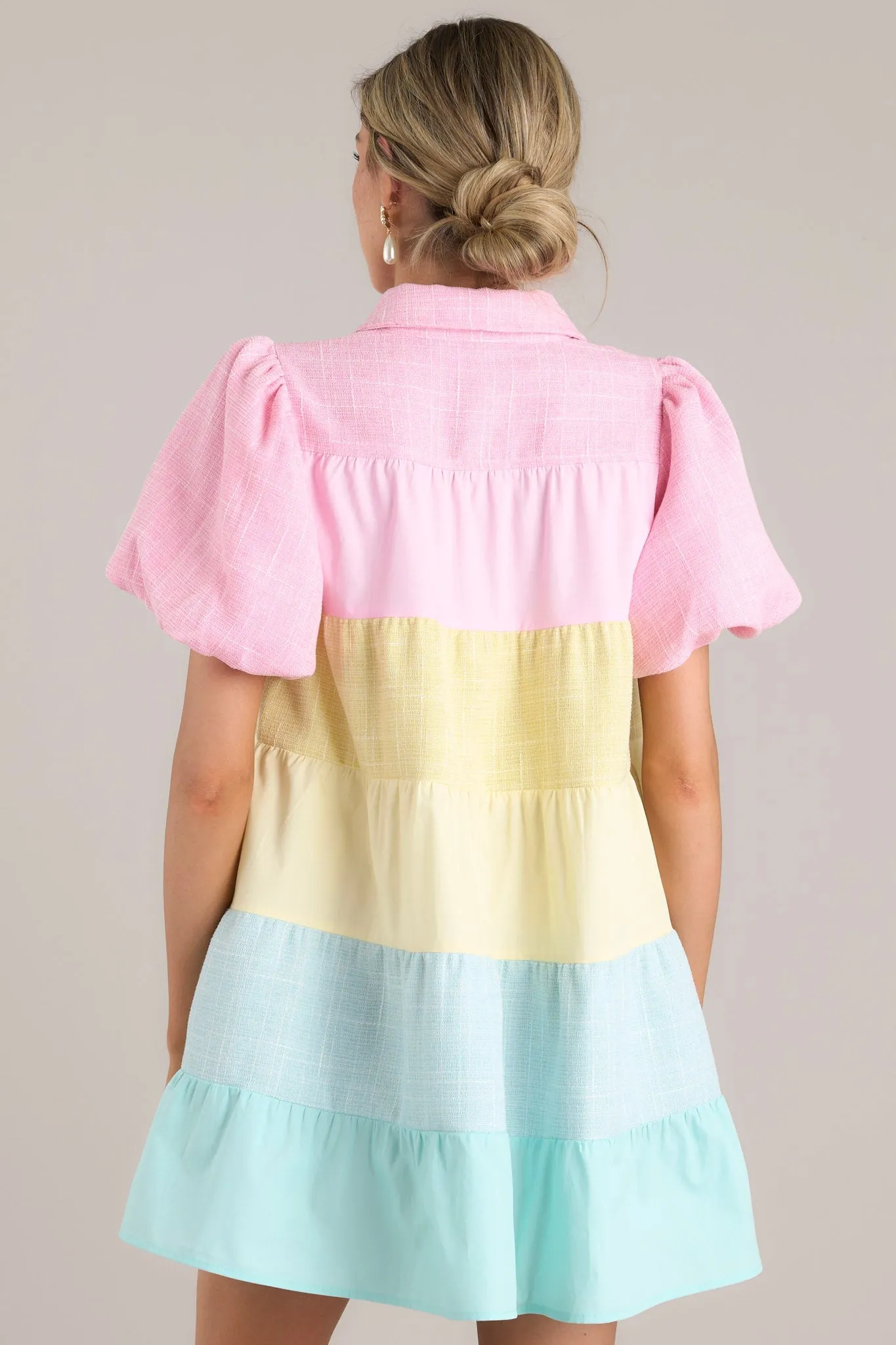 Living In Abundance Pastel Button Front Mini Dress