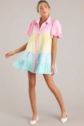 Living In Abundance Pastel Button Front Mini Dress