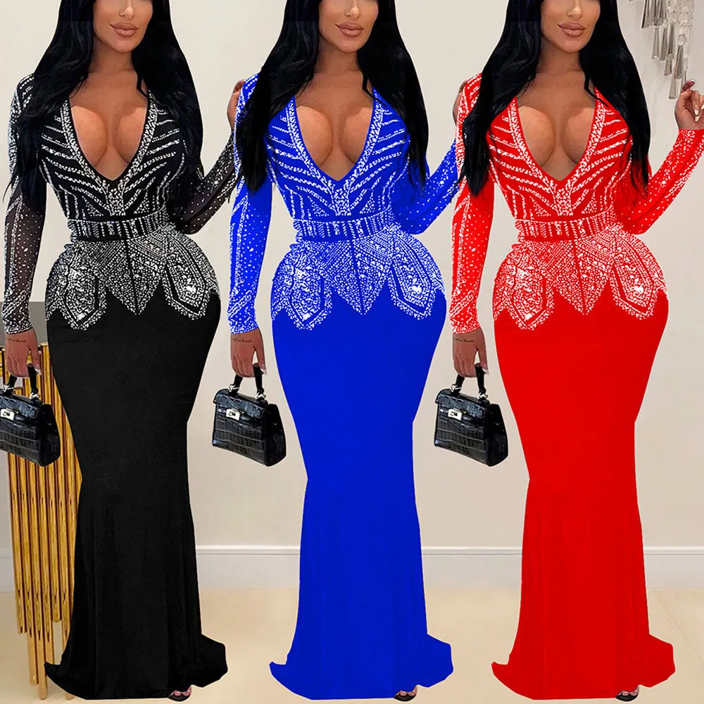 MALYBGG Stylish Sequins And V-Neck Dresses 7003LY