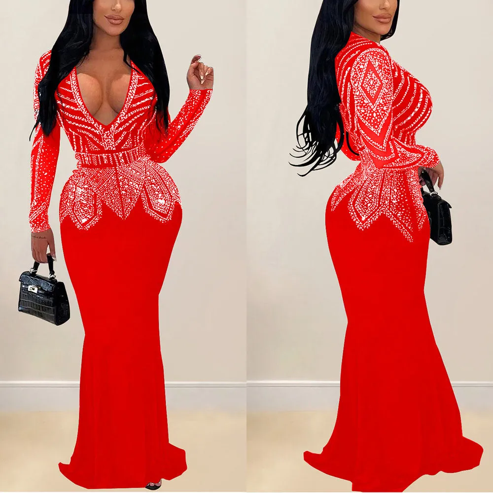 MALYBGG Stylish Sequins And V-Neck Dresses 7003LY