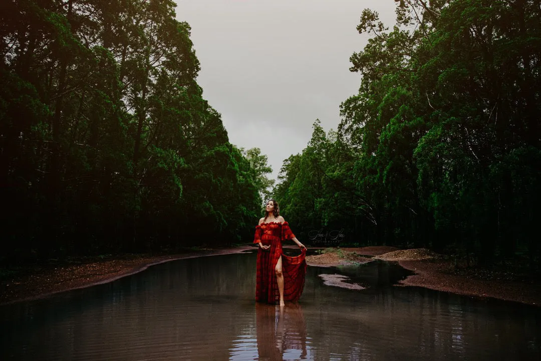 Maternity Photoshoot Dresses - Rustic Red Chiffon Dress - 4 DAY RENTAL