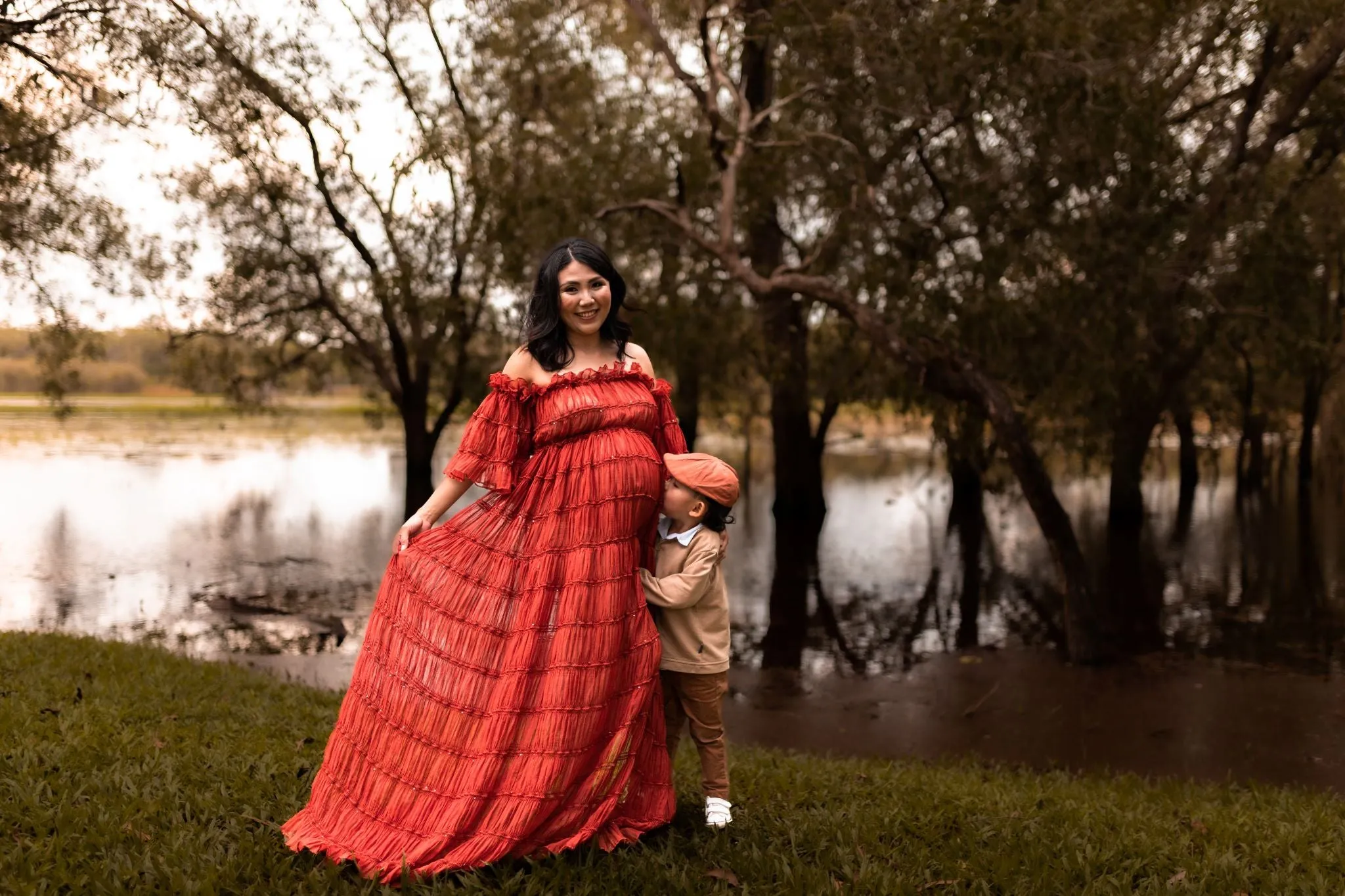 Maternity Photoshoot Dresses - Rustic Red Chiffon Dress - 4 DAY RENTAL