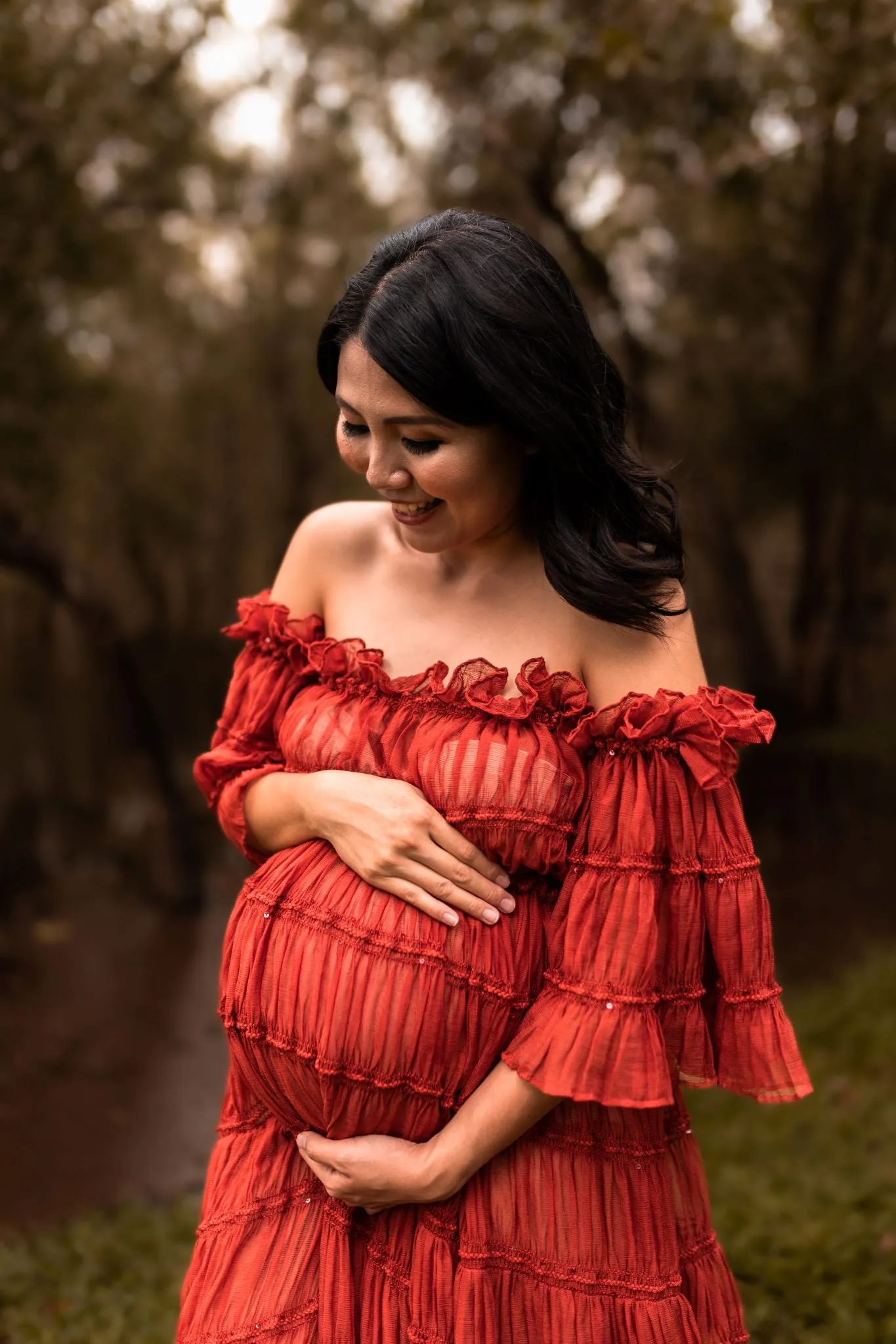 Maternity Photoshoot Dresses - Rustic Red Chiffon Dress - 4 DAY RENTAL