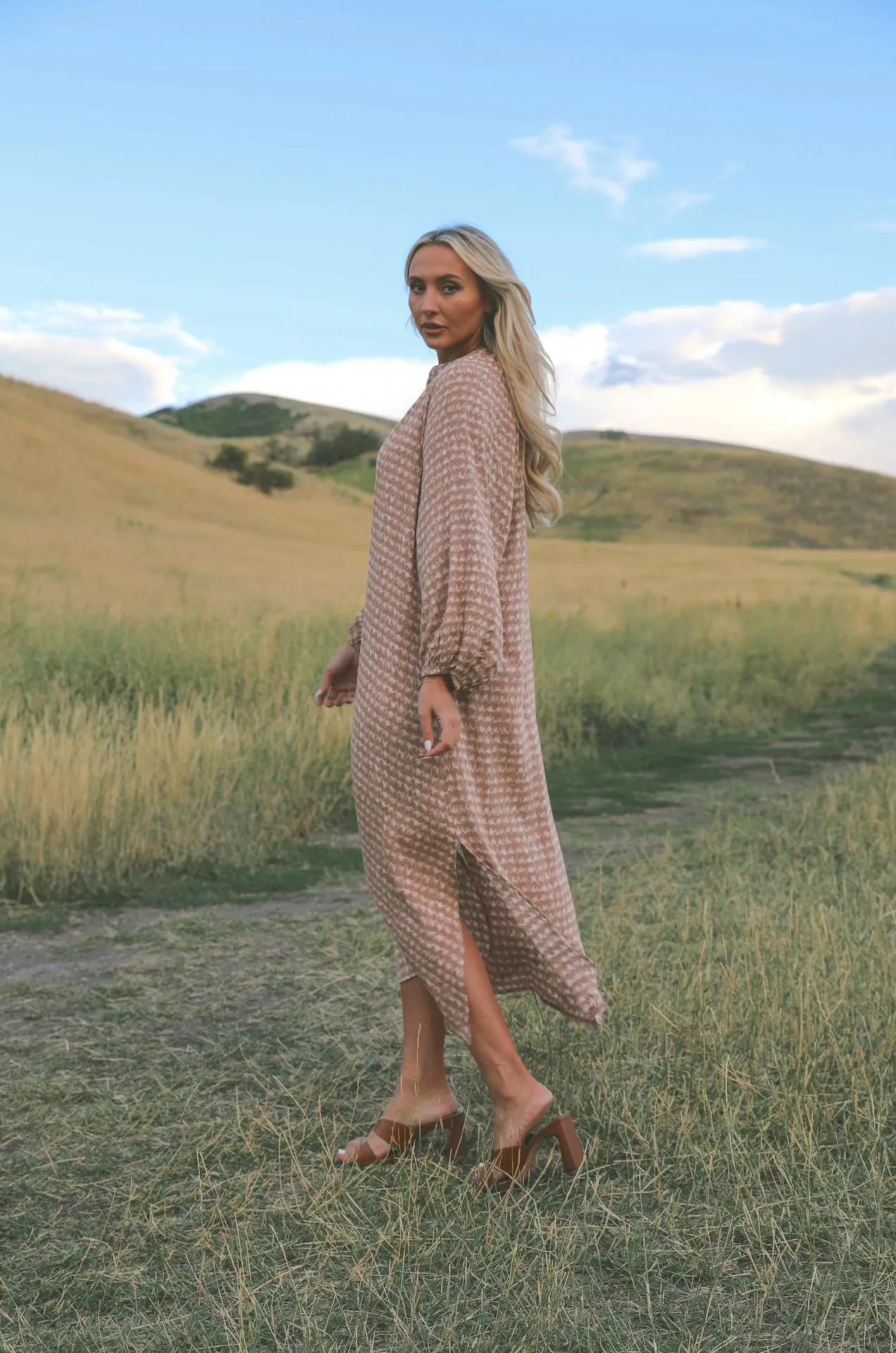 Mauve Printed Midi Dress