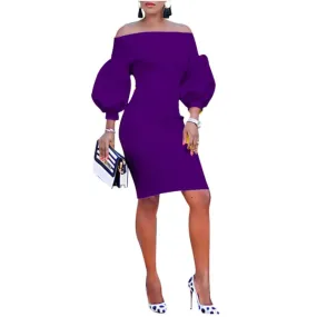 MB FASHION Elegant Off-Shoulder Puff Sleeve Dress 6129R