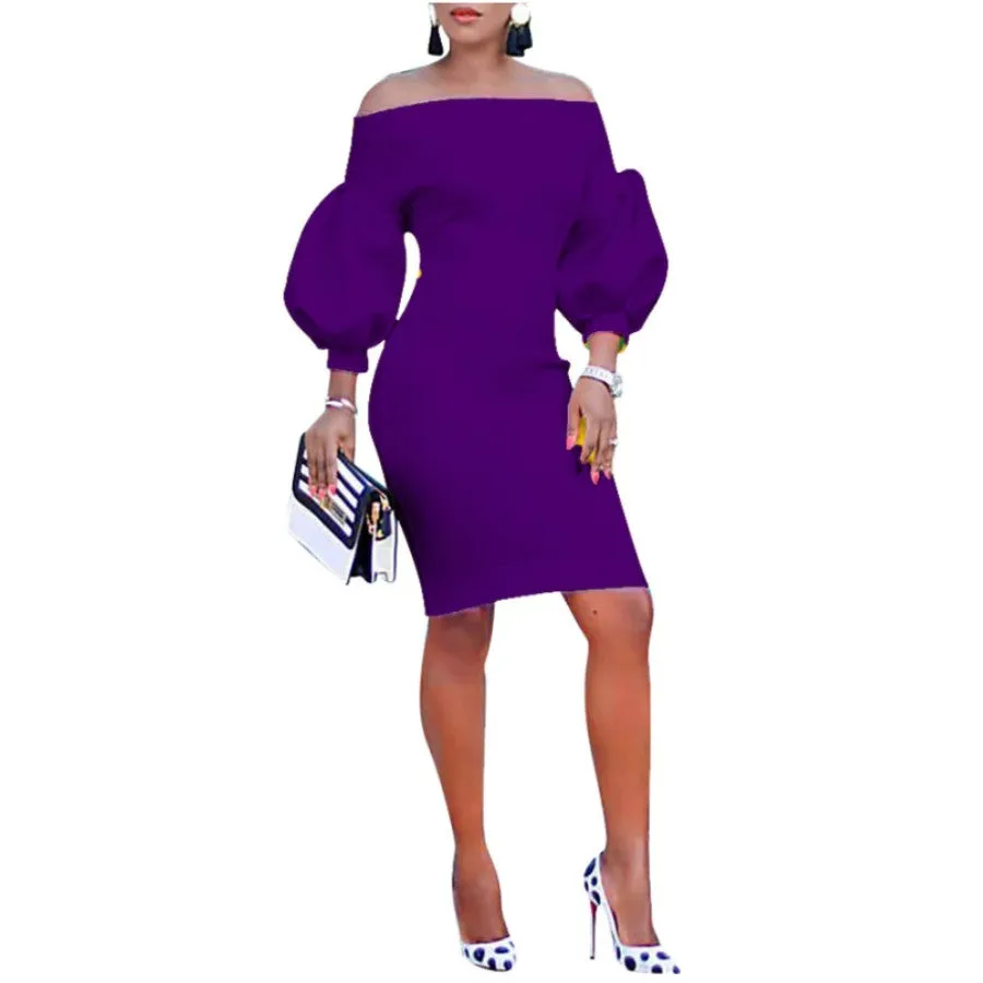 MB FASHION Elegant Off-Shoulder Puff Sleeve Dress 6129R