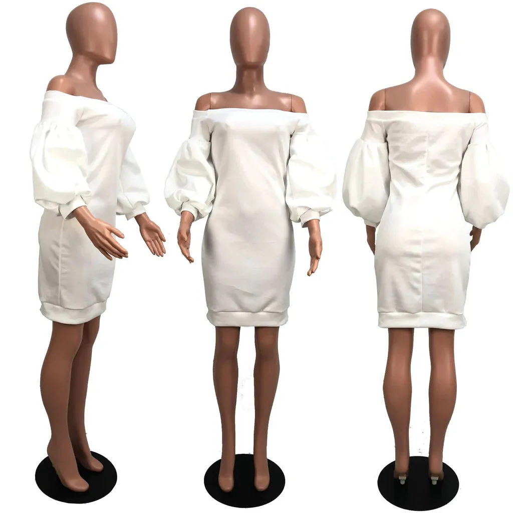 MB FASHION Elegant Off-Shoulder Puff Sleeve Dress 6129R