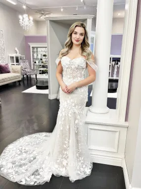 Mermaid Off-the-shoulder Lace Informal Wedding Dress Cheap Rustic Wedding Gown Dress #LOP011