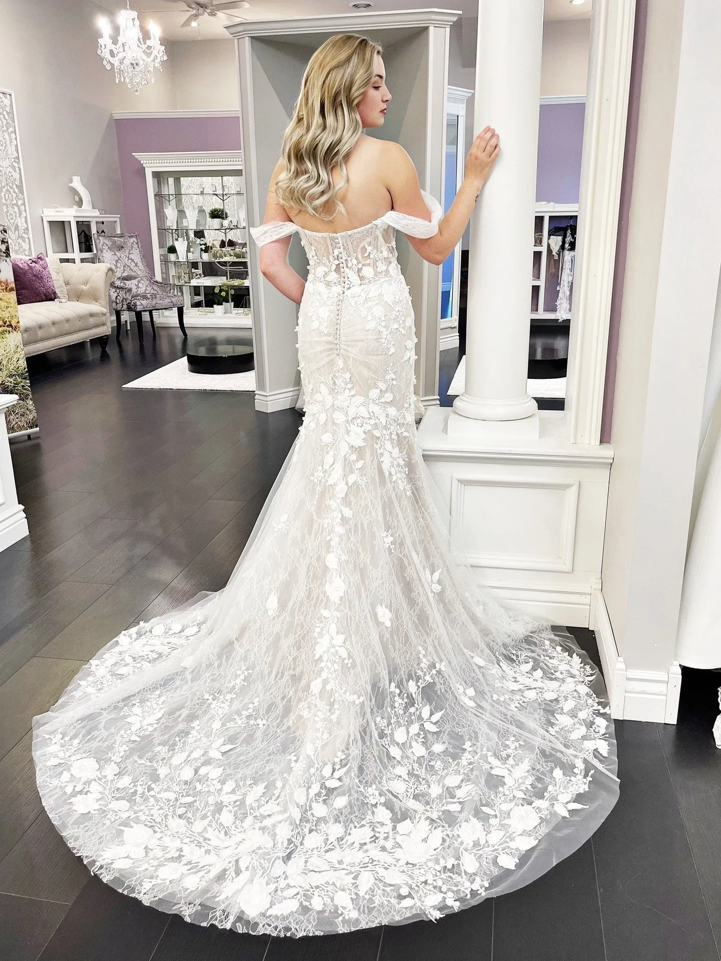 Mermaid Off-the-shoulder Lace Informal Wedding Dress Cheap Rustic Wedding Gown Dress #LOP011
