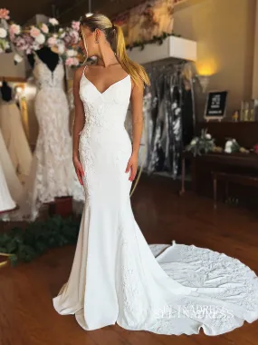 Mermaid Spaghetti Straps Rustic Wedding Dresses Satin Bridal Gowns EWR458