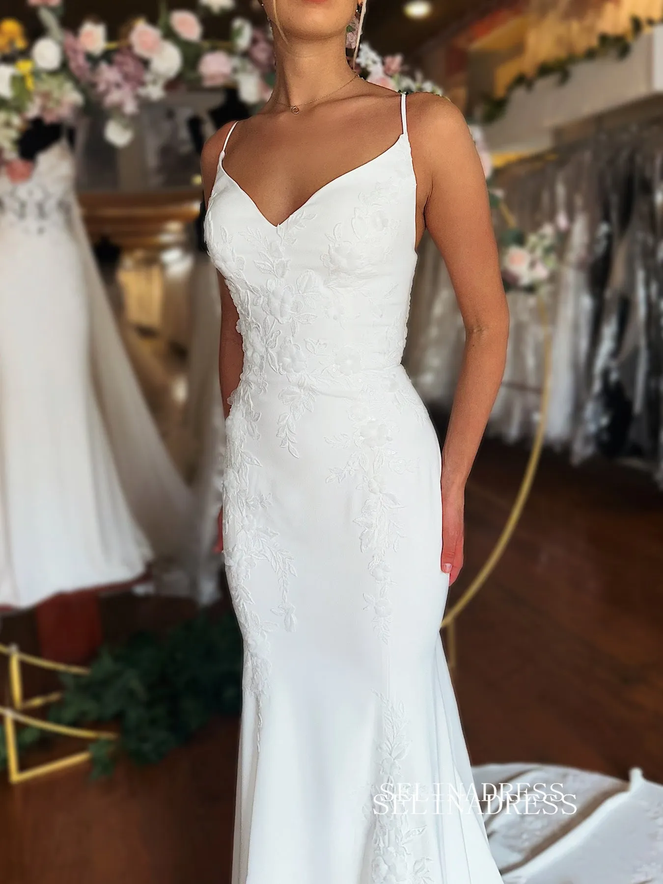 Mermaid Spaghetti Straps Rustic Wedding Dresses Satin Bridal Gowns EWR458