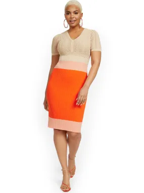 Mixed Media Colorblock Sweater Dress