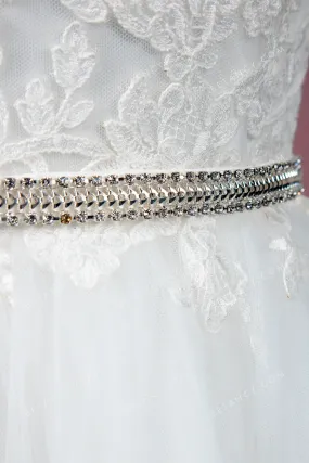 Modest Lace and Tulle 3/4 Sleeve Puffy Wedding Gown