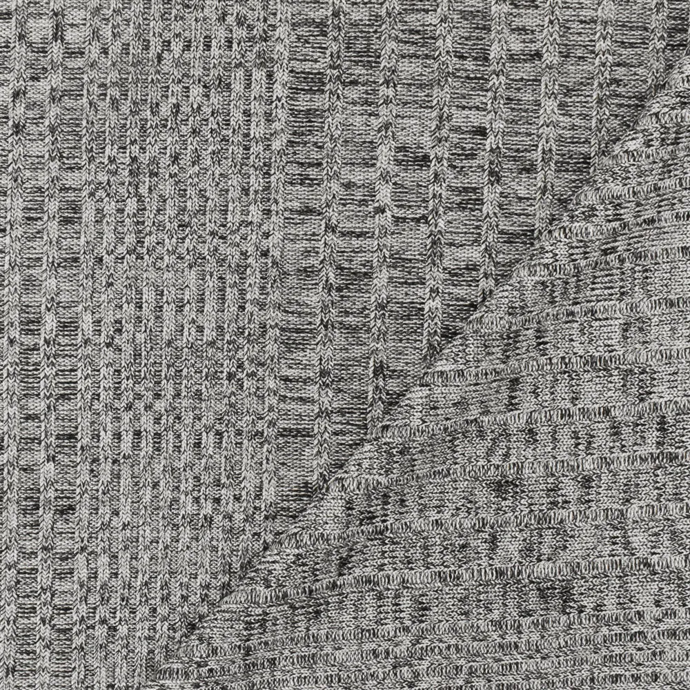 Moon Silver-Black Texture Stretch Poly 6x2 Rib Knit Fabric