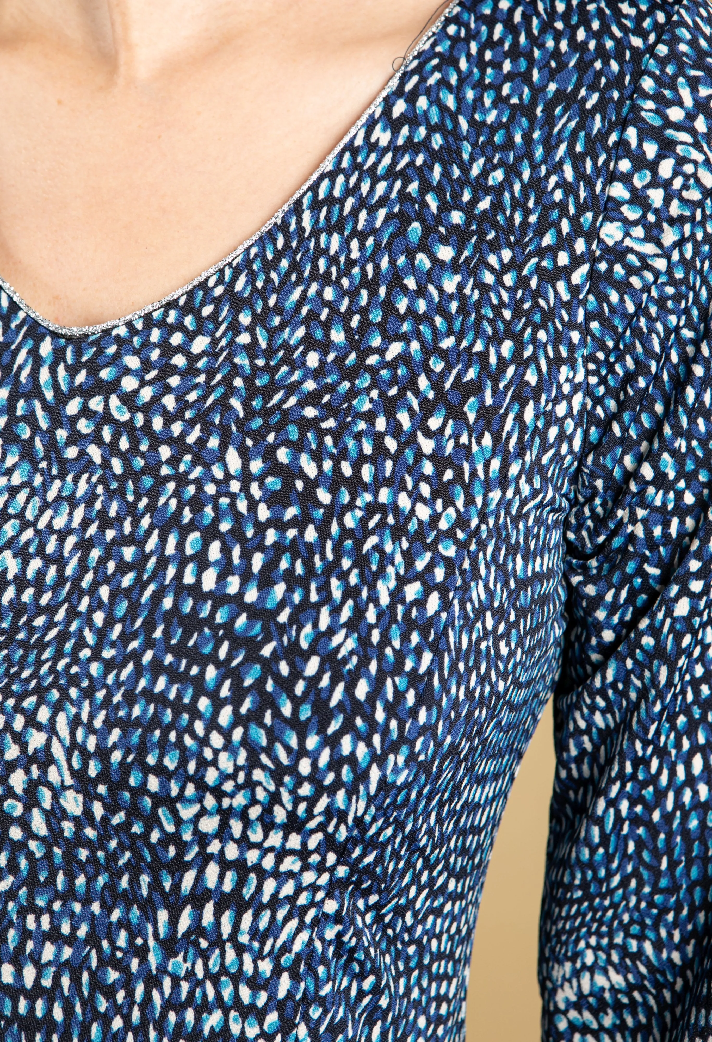 Navy Dotted Print Dress