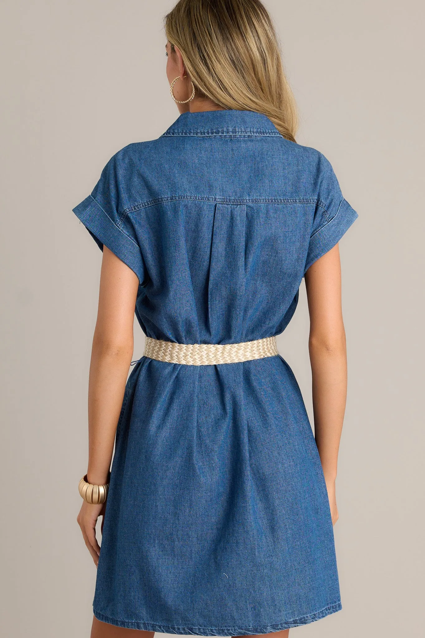 Noble Elegance Dark Denim Belted Mini Dress