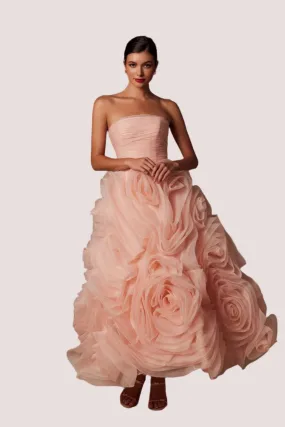 Nox Anabel JQ1037 Tea Length A Line Ruffle Formal Dress Strapless Corset Organza Floral